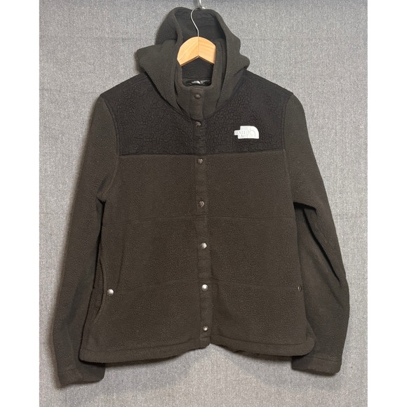 The North Face Jackets & Blazers - The North Face Womens Fleece Hooded Snap Front Jacket Black Sherpa Yoke Large